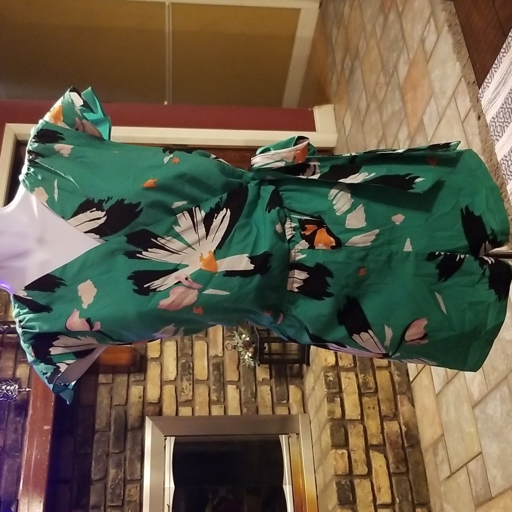 🌺Fleur Bleue Green Floral Romper Cap Sleeve 